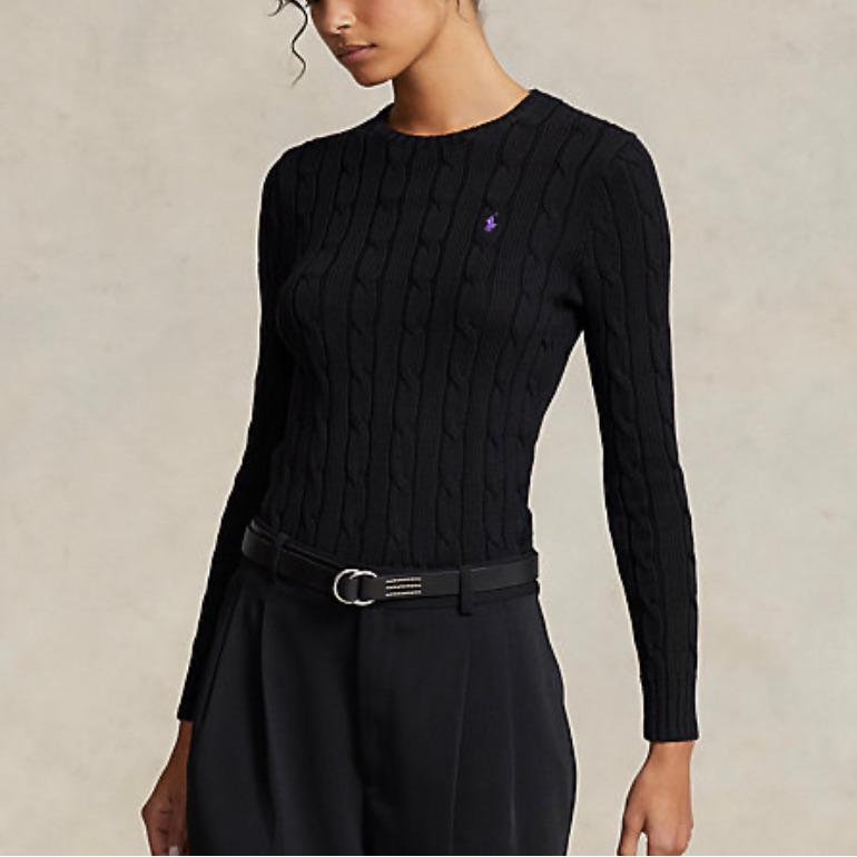 Ralph Lauren Sport Cable-Knit Cotton Knit Crewneck Sweater Women’s Size Large